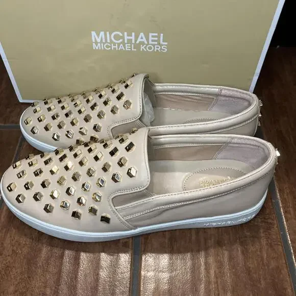 Michael Kors Women's Rose Slip On Sneakers With Golden Studs Size 10M NIB - Picture 4 of 10